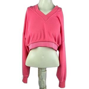 Free People Movement Womens Grand Slam V-Neck Cropped Hoodie Jacket Pink Size XS